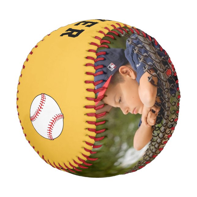 Custom Baseball Yellow Name Number Photo Kids (Angled)