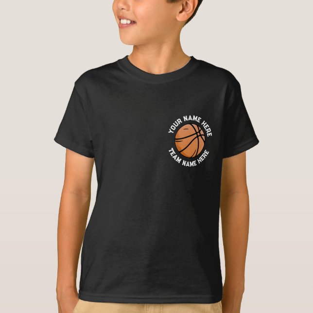 Custom Basketball Add Your Name back & front Black T-Shirt (Front)