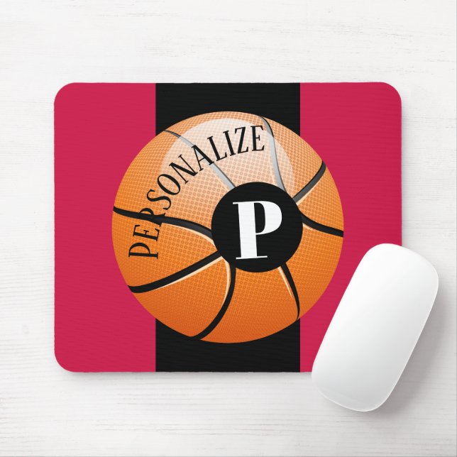 Custom Basketball Baller Name Initial Monogram Mouse Pad (With Mouse)