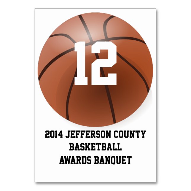 Custom Basketball Banquet Table Number Card (Front)