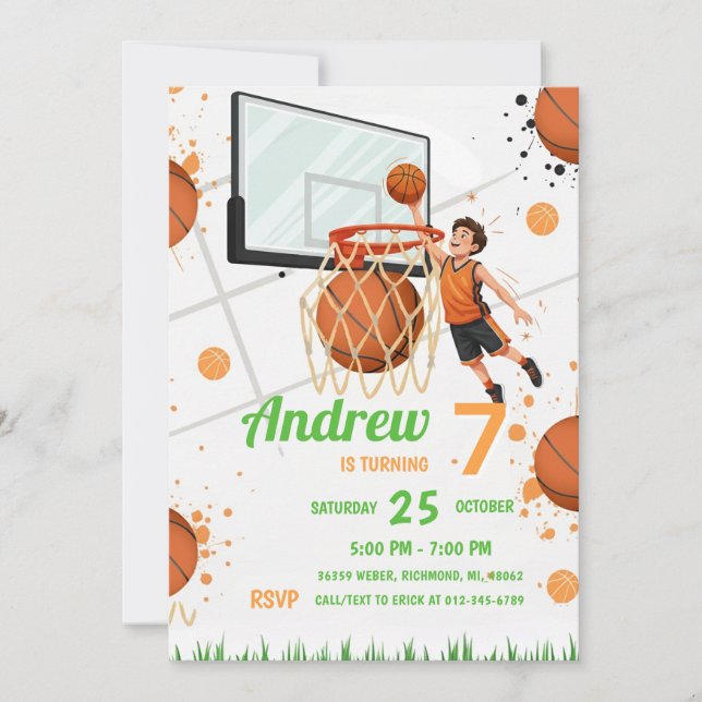 Custom Basketball Birthday party Invitation (Front)