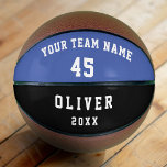 Custom Basketball Blue Player Team Name Number<br><div class="desc">Custom Basketball Blue with Player Team Name Number. Modern and simple design in dark blue and black colours. The text is in white colour. Personalize it with your team name, player`s number, player`s name and year. A great keepsake to remember your favourite sport and a perfect gift for a basketball...</div>