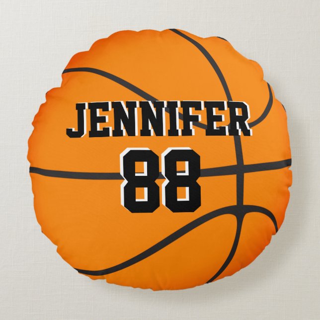 Custom Basketball Orange Black Name Jersey Number  Round Pillow (Front)