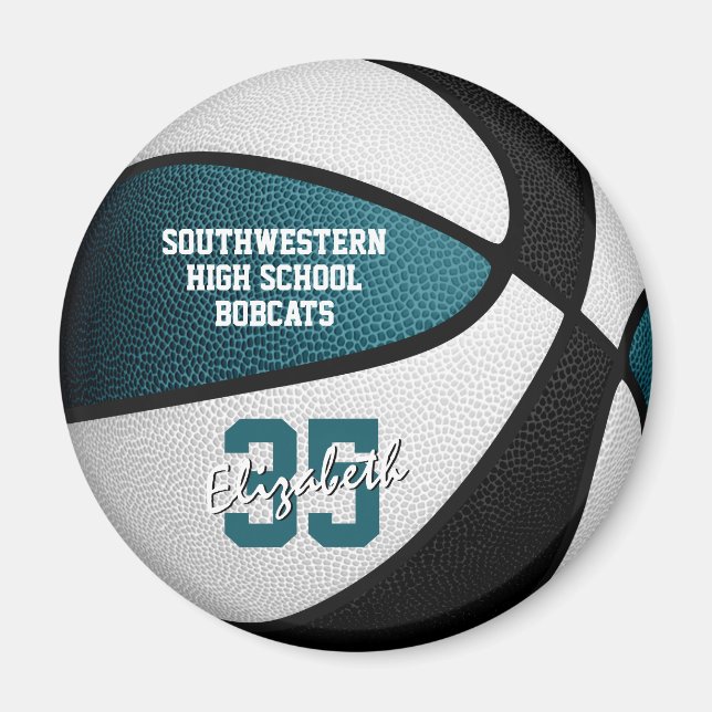 Custom basketball player name gifts teal black magnet (Front)