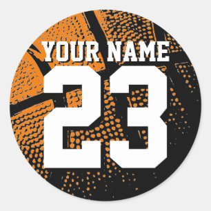Custom basketball sports jersey number and name classic round sticker