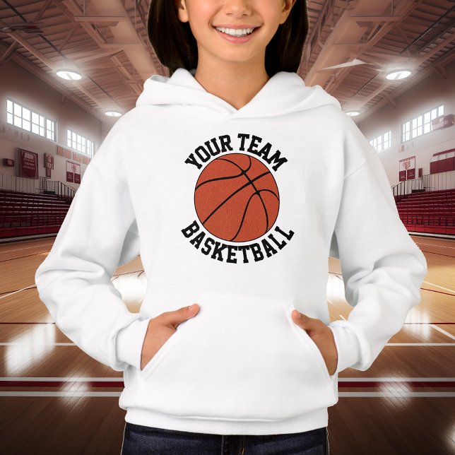 Custom Basketball Team Name, Player Name & Number (Girls custom basketball hoodie with personalized team name, player name and jersey number.)