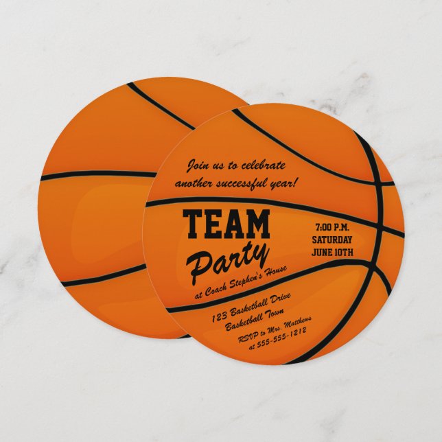 Custom Basketball Team Party Invitation (Front/Back)