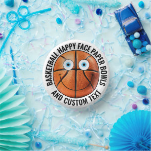 Custom Basketball Theme Party BLUE EYES Happy Face Paper Plate