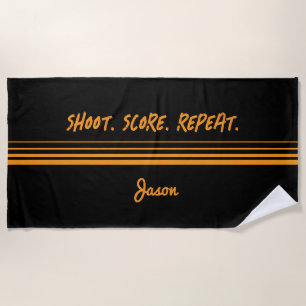 Custom basketball towel with bold ‘Shoot. Score. 
