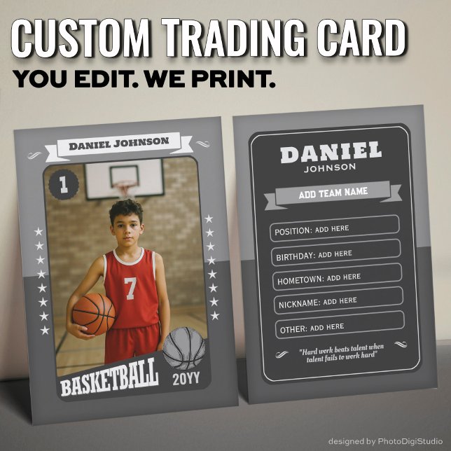 Custom Basketball Trading Card, Gray Retro Player Calling Card (Custom Basketball Trading Card, Gray Retro Player Card)