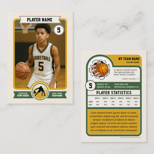 Custom Basketball Trading Card, Retro Player Card (Front/Back)