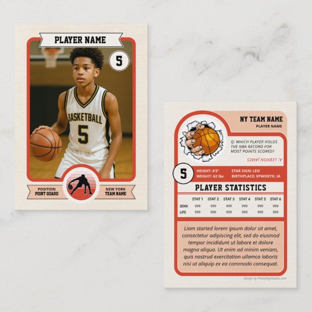 Custom Basketball Trading Card, Retro Player Card (Front/Back)