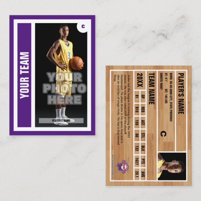 Custom Basketball Trading Card - Royal Purple (Front/Back)