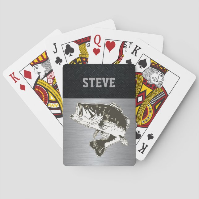 Custom Bass Fishing Rugged Name Playing Cards (Back)