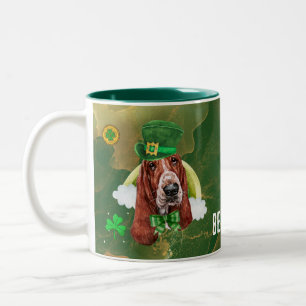 Custom Basset Hound Gold St. Patricks Day Two-Tone Coffee Mug