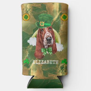 Custom Basset Hound Gold St. Patricks Seltzer Can Cooler