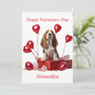 Custom Basset Hound Heart Shape Balloon Valentine Holiday Card