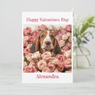 Custom Basset Hound in Roses Valentine Holiday Card