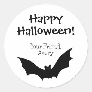 Custom Bat Happy Halloween Classic Round Sticker