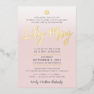 CUSTOM Bat Mitzvah Invite pale pink gold LILY MAY