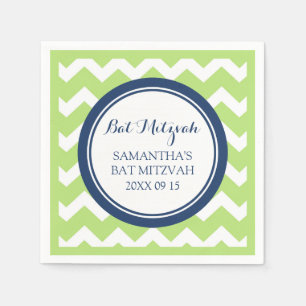 Custom Bat Mitzvah Napkin Lime Blue Chevron