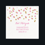 Custom Bat Mitzvah Napkin Mint Gold Pink Confetti<br><div class="desc">Customizable napkins for a bat mitzvah party in fuchsia hot pink and gold confetti pattern. (Please note that confetti effect is print only.)</div>