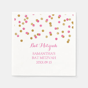 Custom Bat Mitzvah Napkin Mint Gold Pink Confetti