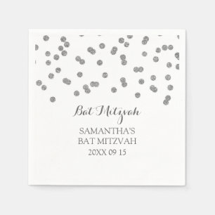 Custom Bat Mitzvah Napkin Mint Silver Confetti