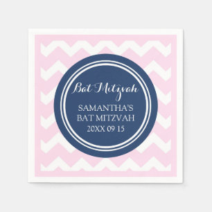 Custom Bat Mitzvah Napkin Pink Blue Chevron