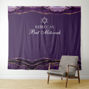 Custom Bat Mitzvah Party Purple Gold Photo Booth Tapestry