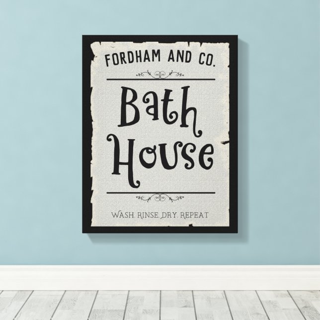 Custom Bath House Lavatory Wash Rinse Dry Repeat  Canvas Print (Insitu(Wood Floor))