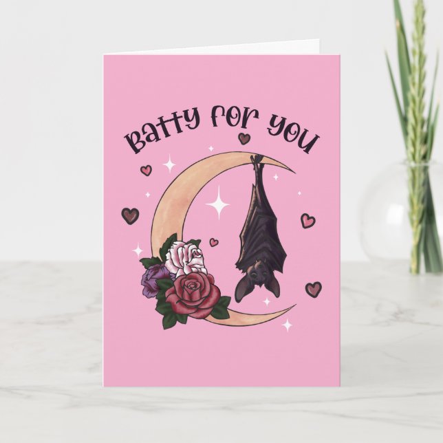 Custom Batty For You Valloween Valentine Card (Front)