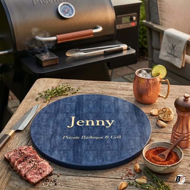 Custom BBQ & Grill Personalized Dark Blue Round Cutting Board (#mother'sday)