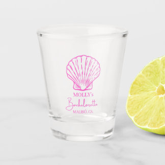 Custom Beach Bachelorette Sea Shell Pink Stripe  Shot Glass