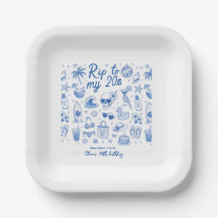 custom beach blue birthday 20s hand drawn ocean paper plate