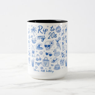 custom beach blue birthday 20s hand drawn ocean  Two-Tone coffee mug