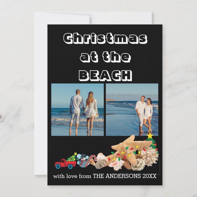 Custom Beach 🎄 Christmas Seashells Collage Holiday Card (Front)