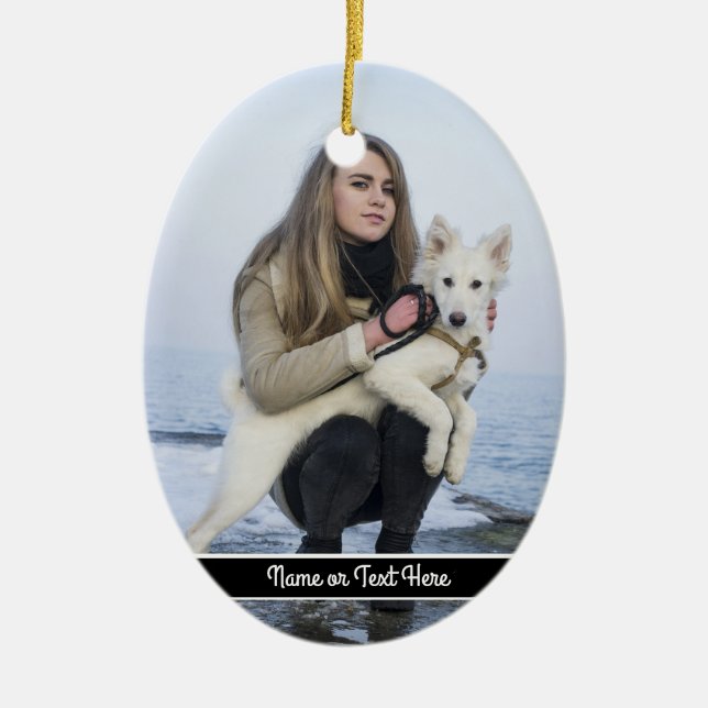 Custom Beach Dog and Girl  Photo template Ceramic Ornament (Front)