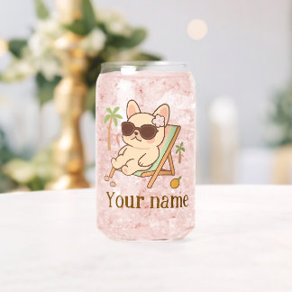 Custom Beach Dog Can Glass