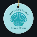 Custom Beach House Aqua Seashell Monogram Family Ceramic Ornament<br><div class="desc">Beautiful aqua seashell monogram beach house Christmas ornament for an island vacation rental or tropical getaway home. Personalize this pretty monogram present for your family to commemorate a summer vacation.</div>