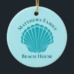 Custom Beach House Aqua Seashell Monogram Family Ceramic Ornament<br><div class="desc">Beautiful aqua seashell monogram beach house Christmas ornament for an island vacation rental or tropical getaway home. Personalize this pretty monogram present for your family to commemorate a summer vacation.</div>