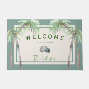 Custom Beach House Palm Tree Tropical Doormat