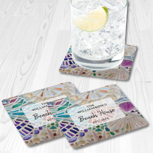 Custom Beach House Square Paper Coaster