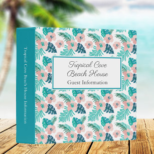 Custom Beach House Tropical Teal Guest Information Binder