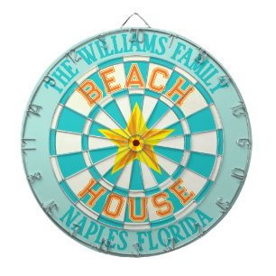 Custom Beach House - Turquoise Aqua & Yellow Star Dartboard