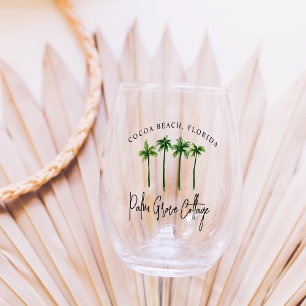 Custom Beach House Vacation Rental Stemless Wine Glass