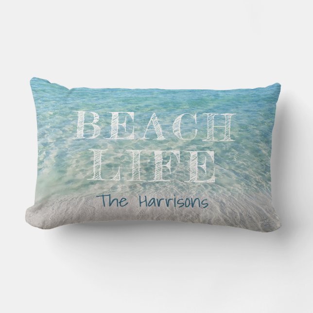 Custom Beach Life Tropical Sandy Beach Turquoise Lumbar Pillow (Front)
