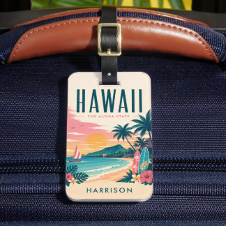 Custom Beach Nostalgic USA Hawaii Honolulu Surfing Luggage Tag