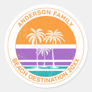 Custom Beach Palm Tree Family Reunion Classic Round Sticker