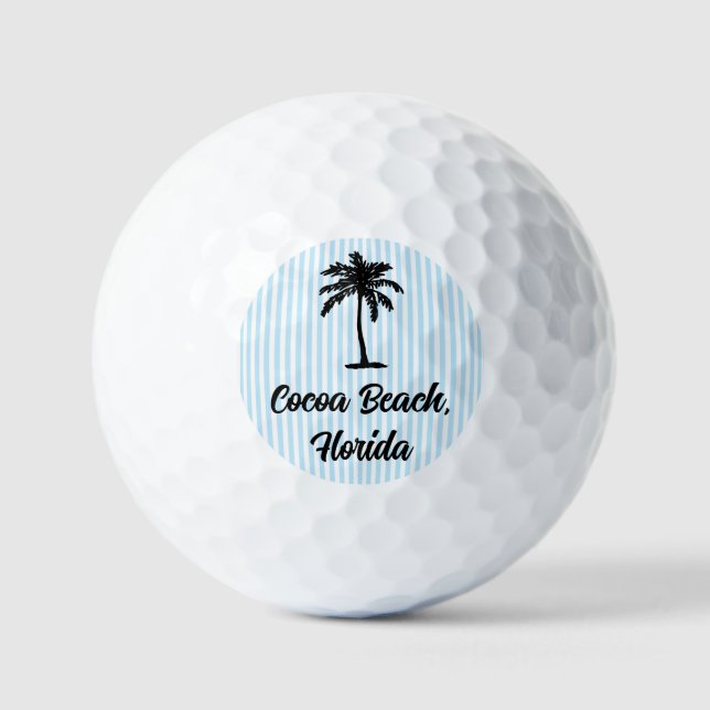Custom Beach Palm Tree Nautical Blue Stripe Golf Balls (Front)